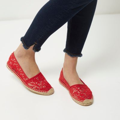 Red lace espadrille shoes